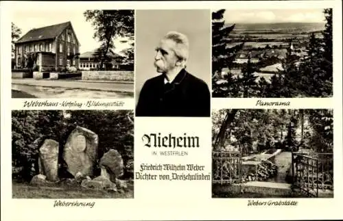 Ak Nieheim in Westfalen, Weberthaus, Kolping Bildungsstätte, Seitenportrait v. Weber, Grabstätte