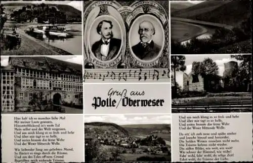 Ak Polle an der Weser, Porträts, Dingelstedt, Pressel, Lied, Hotel Restaurant zur Burg