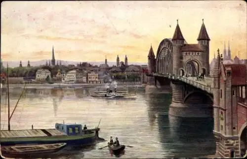 Künstler Ak Hoffmann, Bonn am Rhein, Rheinbrücke, Schiff, Boot