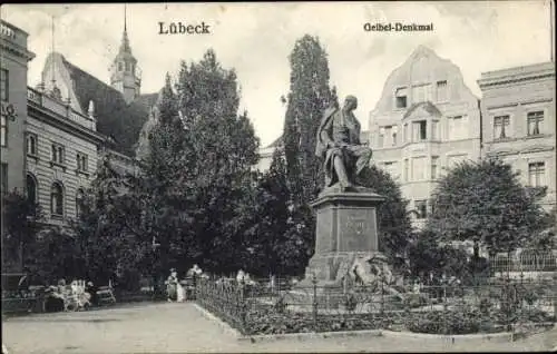 Ak Lübeck in Schleswig Holstein, Partie am Geibel Denkmal