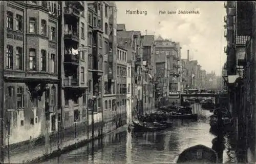 Ak Hamburg Mitte Altstadt, Fleet beim Stubbenhuk, Brücke, Boote