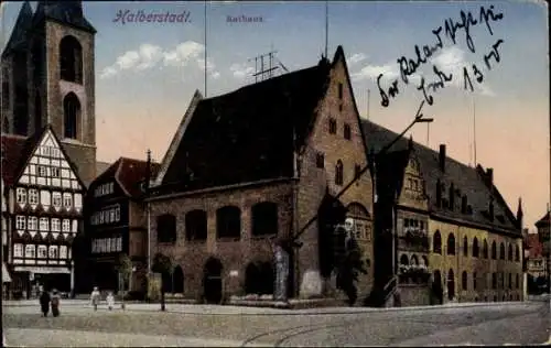 Ak Halberstadt, Partie am Rathaus, Laden Martin Lingehe