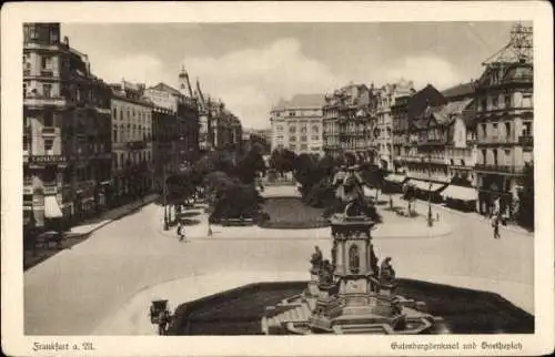 Ak Frankfurt Main, Gutenbergdenkmal und Goetheplatz