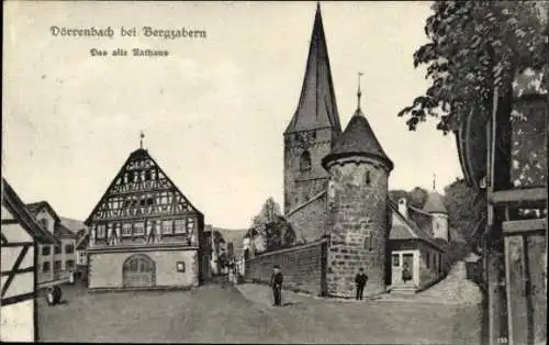 Ak Dörrenbach Rheinland Pfalz, Blick auf das alte Rathaus, Kirchturm