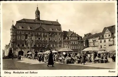 Ak Coburg in Oberfranken, Marktplatz mit Rathaus