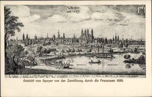 Ak Speyer am Rhein, Ansicht von Speyer vor der Zerstörung durch die Franzosen 1689