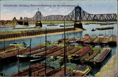 Ak Ruhrort Homberg Duisburg im Ruhrgebiet, an der Ruhrmündung, Rheinbrücke, Schiffe