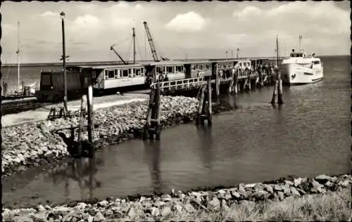 Ak Nordseebad Langeoog Ostfriesland, Brücke mit Inselbahn