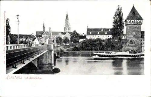 Ak Konstanz am Bodensee, Partie an der Rheinbrücke, Turm, Dampfschiff Neptun