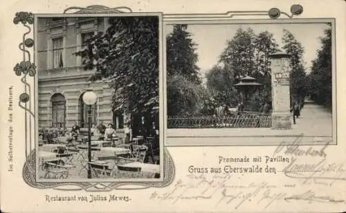 Ak Eberswalde in der Mark, Promenade mit Pavillon, Restaurant von Julius Mewes