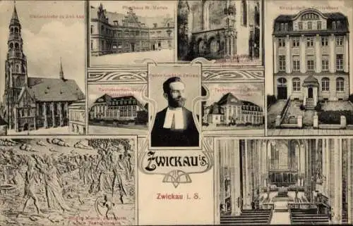 Ak Zwickau in Sachsen, Pastor Gocht, Marienkirche, Pfarrhaus St. Marien, Evgl. Vereinshaus