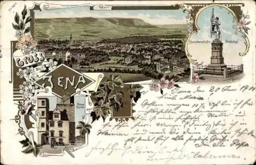 Litho Jena in Thüringen, Panorama, Burschenschaftsdenkmal, Burgkeller