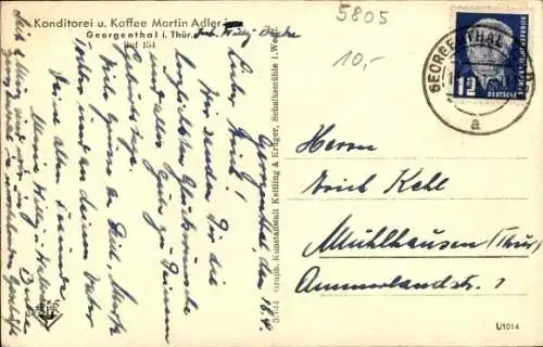 Ak Georgenthal in Thüringen, Konditorei und Kaffee Martin Adler jun.