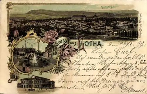 Litho Gotha in Thüringen, Gesamtansicht, Schlossberg