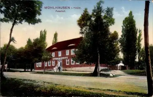 Ak Mühlhausen Thüringen, Straßenpartie am Peterhof, Gasthaus