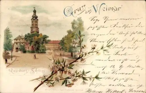 Litho Weimar Thüringen, Blick auf das Residenzschloss 