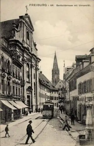 Ak Freiburg im Breisgau, Bertholdstraße, Universität, Straßenbahn