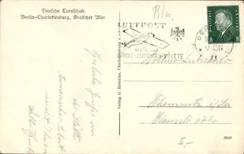 Ak Berlin Charlottenburg, Deutsche Turnschule, Graditzer Allee