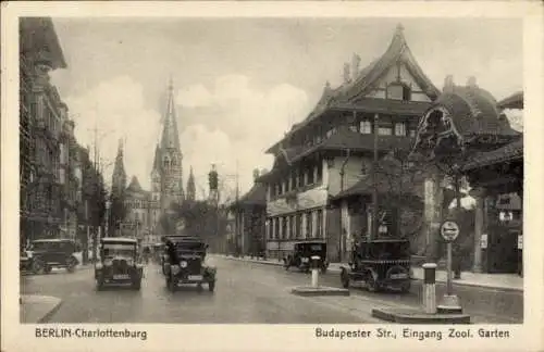 Ak Berlin Charlottenburg, Budapester Straße, Eingang Zoolog. Garten, Kaiser Wilhelm Gedächtniskirche