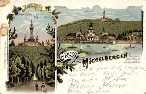 Litho Berlin Köpenick, Müggelberge, Restaurant Marienlust, Müggelturm