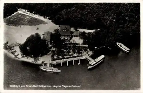 Ak Erkner in Brandenburg, Waldidyll Strandbad am Möllensee, Terrassen-Restaurant, Fliegeraufnahme