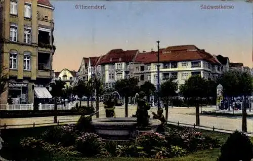 Ak Berlin Wilmersdorf, Südwestkorso, Schuhmacher-Geschäft, Brunnen, Litfaßsäule