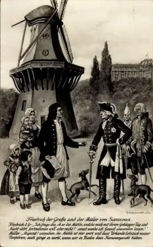 Künstler Ak Kaskeline, F., Friedrich der Große und der Müller von Sanssouci