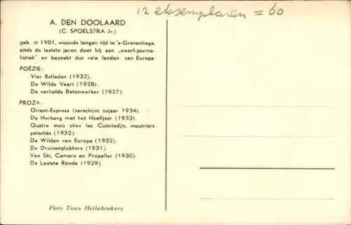 Ak Schriftsteller A. Den Coolaard, Portrait, C. Spoelstra Jr.