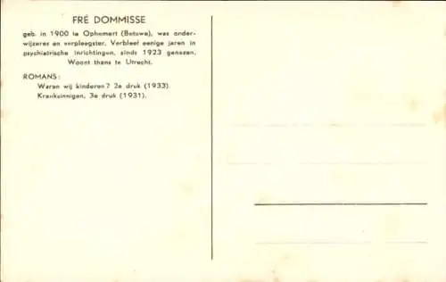 Ak Fréderique Caroline Wilhelmina Fré Dommisse, Schriftsteller, Portrait