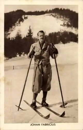 Ak Schriftsteller Johan Fabricius, Portrait auf Skiern