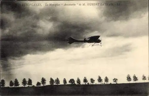 Ak Monoplan Antoinette, M. Hubert Latham, Aéroplane