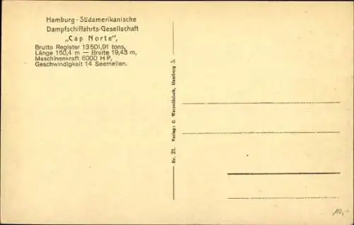 Ak Dampfschiff Cap Norte, HSDG