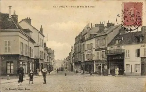 Ak Dreux Eure et Loir, Place et Rue St-Martin