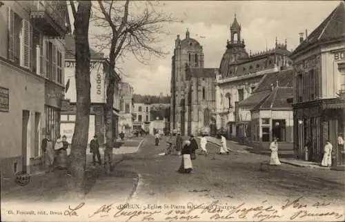 Ak Dreux Eure et Loir, Eglise St-Pierre et Caisse d'Epargne