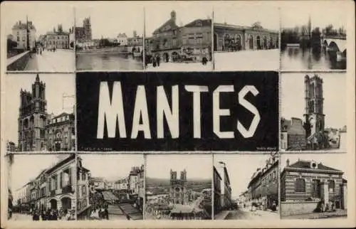 Ak Mantes Yvelines, Notre Dame, Brücke, Bahnhof