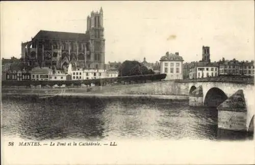 Ak Mantes Yvelines, Brücke, Kathedrale