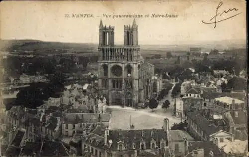 Ak Mantes Yvelines, Notre Dame, Panorama