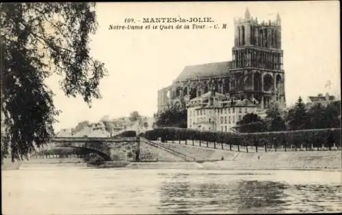 Ak Mantes la Jolie Yvelines, Notre Dame, Quai de la Tour