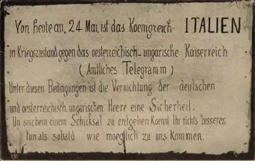 Ak Telegramm, Krieg, Von den Franzosen vor den Schützengräben aufgestellte Tafel