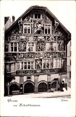 Ak Schaffhausen am Rhein Schweiz, Ritter, verzierte Hausfassade