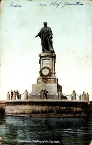 Ak Port Said Ägypten, Ferdinand de Lesseps-Denkmal