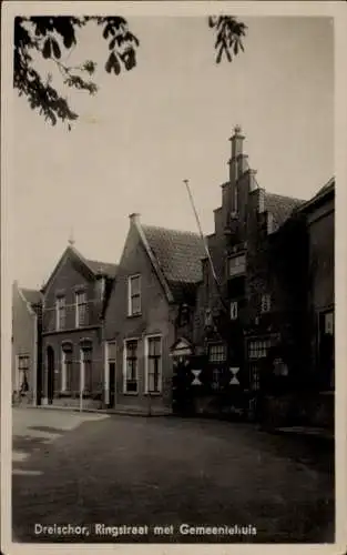 Ak Dreischor Zeeland, Ringstraat mit Rathaus