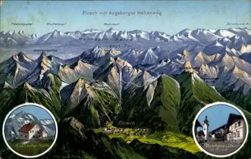 Landkarten Ak Flirsch Tirol, Augsburger Höhenweg, Gasthaus Löwen