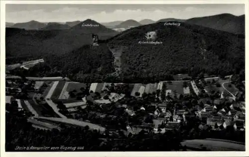 Ak Stein in der Pfalz, Fliegeraufnahme, Krimhildenstein, Eichelberg, Lindelbrunn