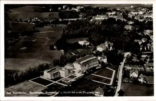 Ak Bad Wörishofen im Unterallgäu, Fliegeraufnahme, Sonnenhof, Parkhotel, Kurhäuser