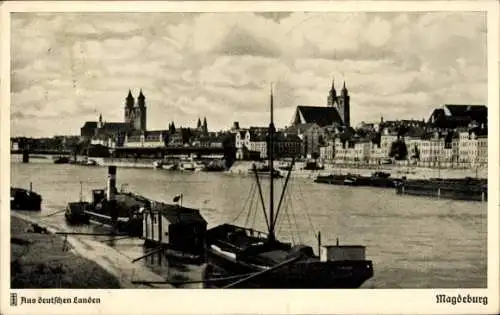 Ak Magdeburg an der Elbe, Panorama, Schiffe