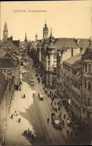 Ak München, Kaufingerstraße, Straßenbahn, Kirchtürme