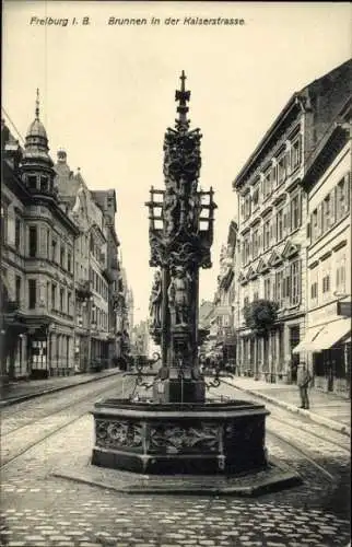 Ak Freiburg im Breisgau, Kaiserstraße, Brunnen