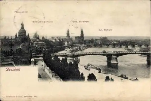 Ak Dresden Altstadt, Teilansicht, Königlicher Hofeper, Brühlsche Terrasse, Frauenkirche