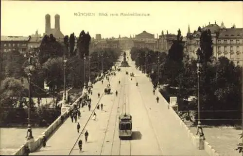 Ak München, Blick vom Maximilianeum, Straßenbahn